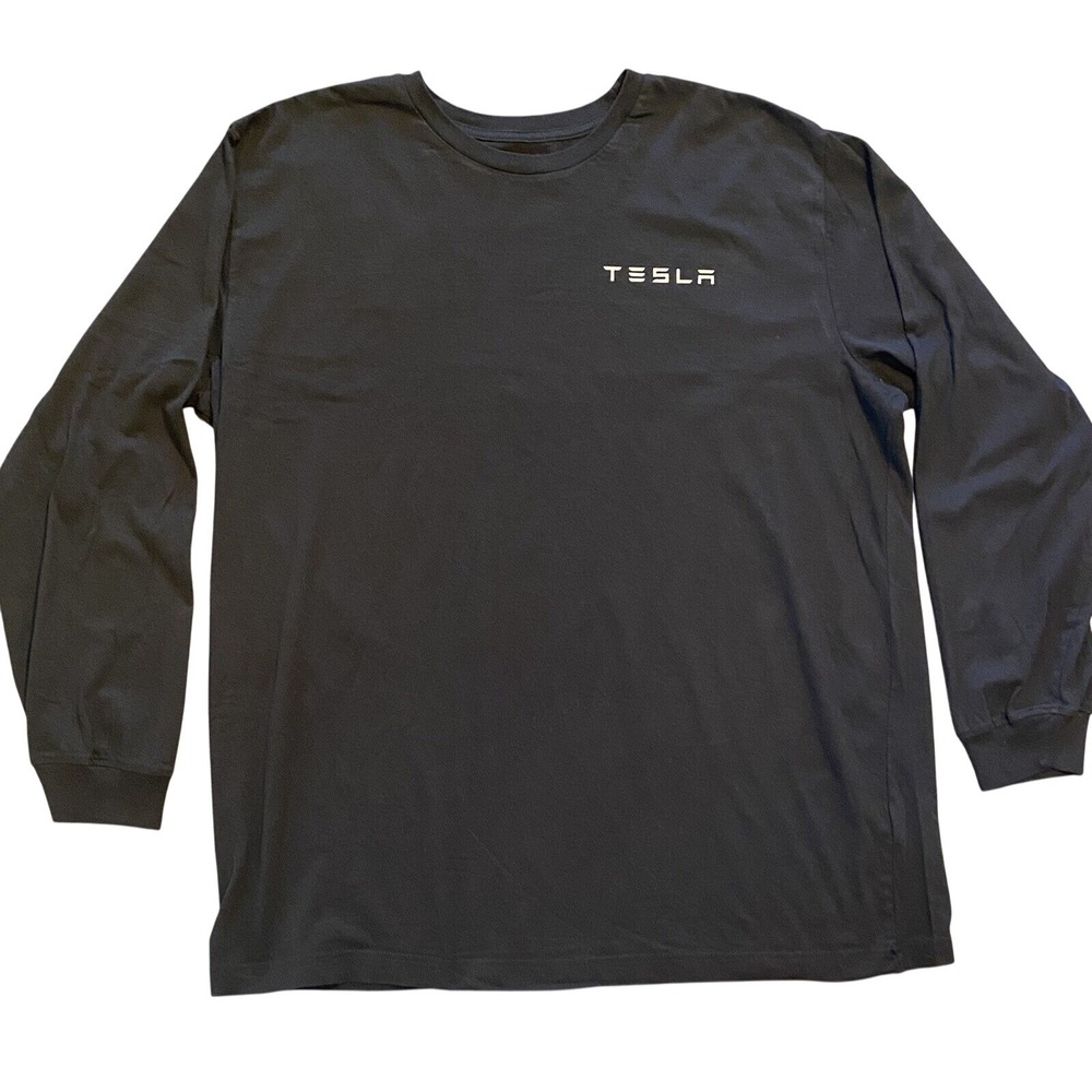 Tesla Long Sleeve Shirt All Black Solid Small Graphic Logo Crew Wear XL